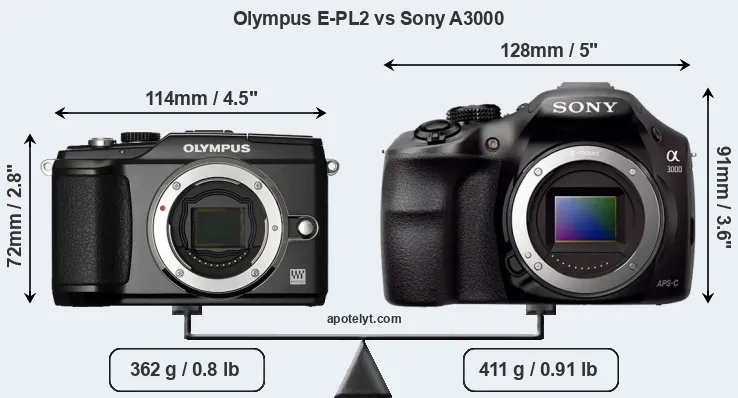 Size Olympus E-PL2 vs Sony A3000