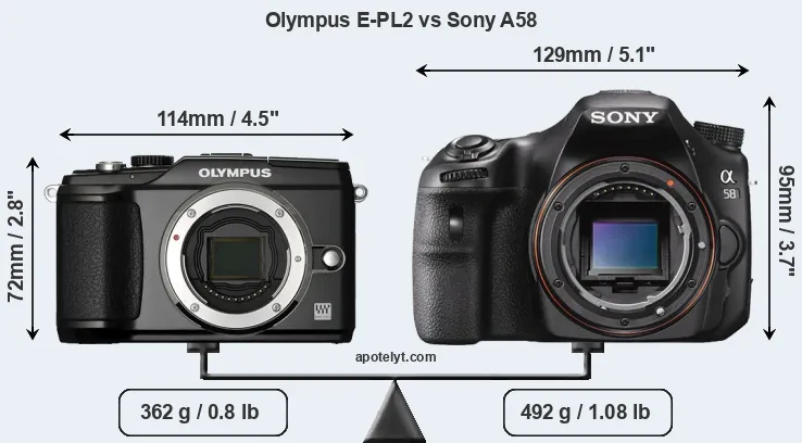 Size Olympus E-PL2 vs Sony A58
