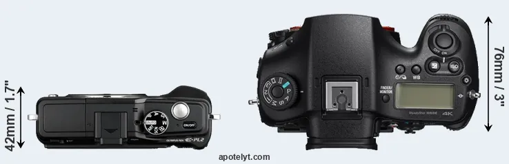 Compare E-PL2 versus A99 II top