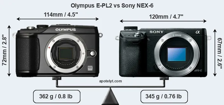 Size Olympus E-PL2 vs Sony NEX-6