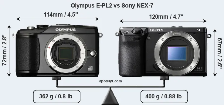 Size Olympus E-PL2 vs Sony NEX-7