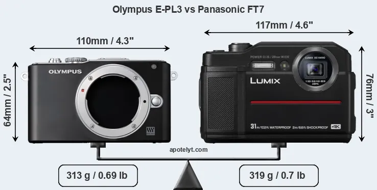 Size Olympus E-PL3 vs Panasonic FT7