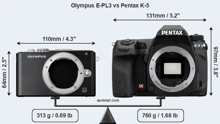 Size Olympus E-PL3 vs Pentax K-5