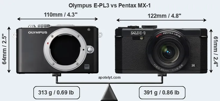 Size Olympus E-PL3 vs Pentax MX-1