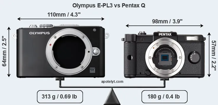 Size Olympus E-PL3 vs Pentax Q