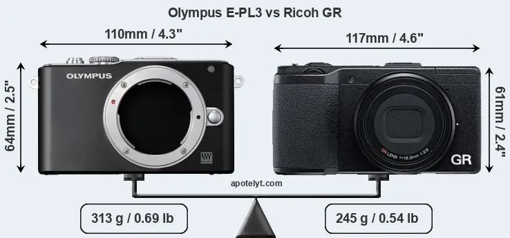 Size Olympus E-PL3 vs Ricoh GR