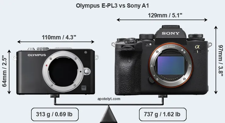 Size Olympus E-PL3 vs Sony A1