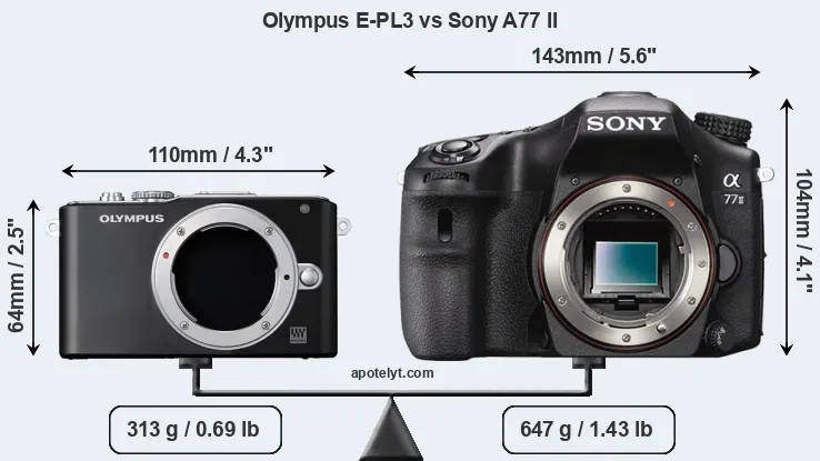 Size Olympus E-PL3 vs Sony A77 II