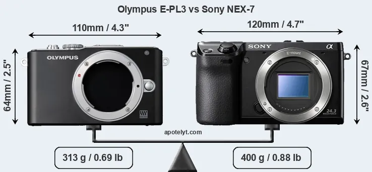 Size Olympus E-PL3 vs Sony NEX-7