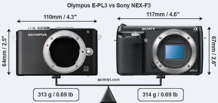 Size Olympus E-PL3 vs Sony NEX-F3