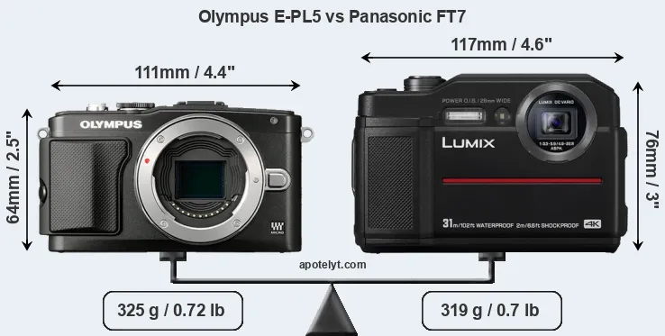 Size Olympus E-PL5 vs Panasonic FT7