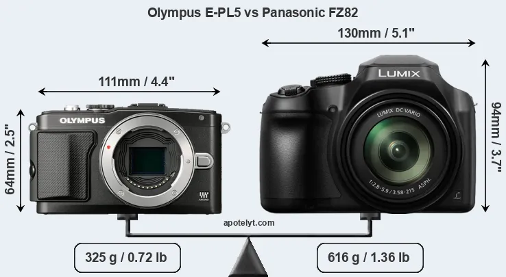 Size Olympus E-PL5 vs Panasonic FZ82