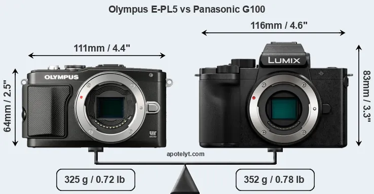 Size Olympus E-PL5 vs Panasonic G100