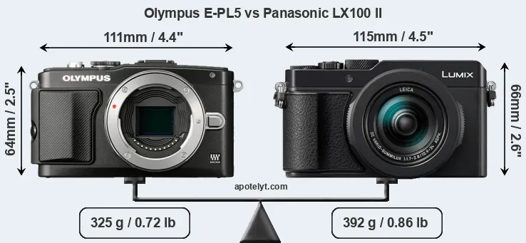 Size Olympus E-PL5 vs Panasonic LX100 II