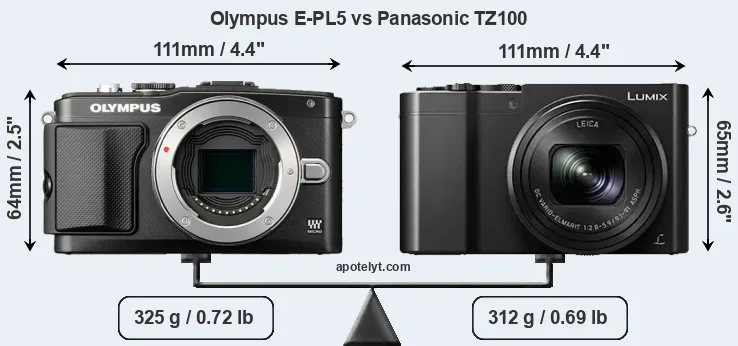 Size Olympus E-PL5 vs Panasonic TZ100