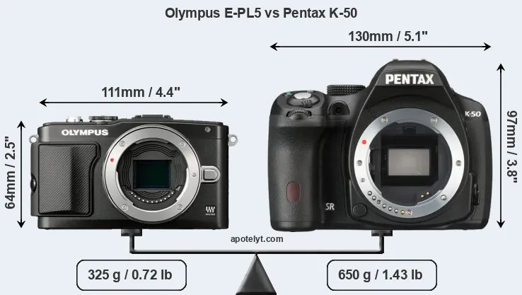 Size Olympus E-PL5 vs Pentax K-50