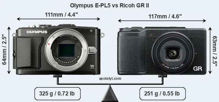 Size Olympus E-PL5 vs Ricoh GR II