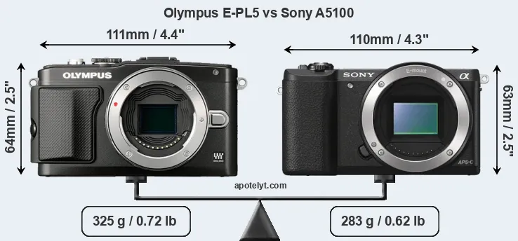Size Olympus E-PL5 vs Sony A5100