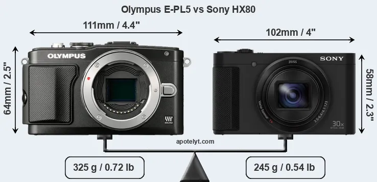 Size Olympus E-PL5 vs Sony HX80