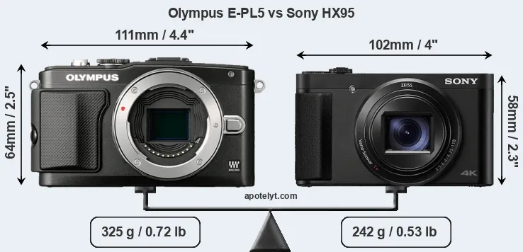 Size Olympus E-PL5 vs Sony HX95