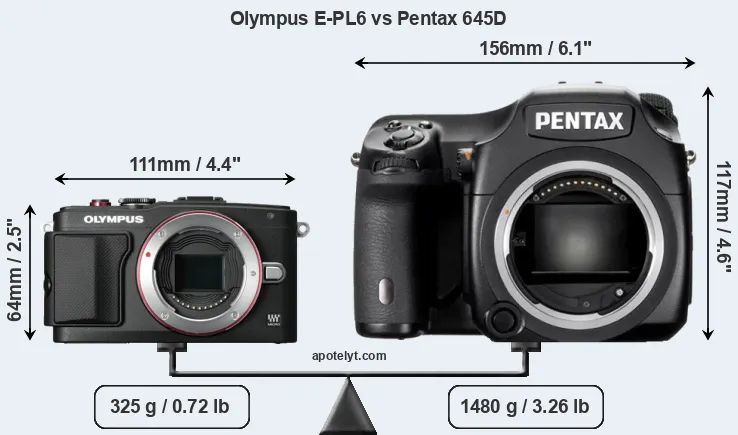 Size Olympus E-PL6 vs Pentax 645D