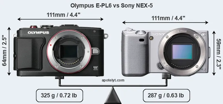 Size Olympus E-PL6 vs Sony NEX-5