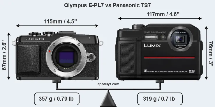 Size Olympus E-PL7 vs Panasonic TS7