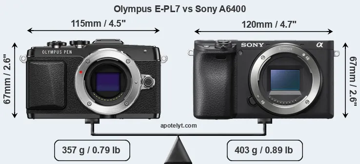 Size Olympus E-PL7 vs Sony A6400