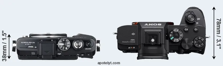 Compare E-PL7 versus A7R IV top