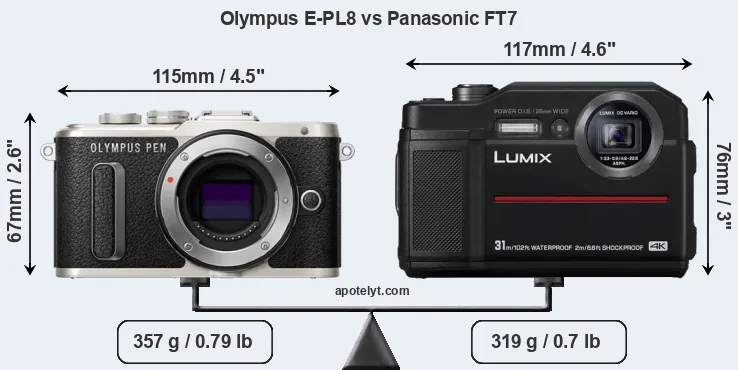 Size Olympus E-PL8 vs Panasonic FT7
