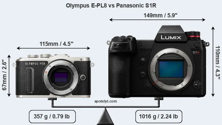 Size Olympus E-PL8 vs Panasonic S1R