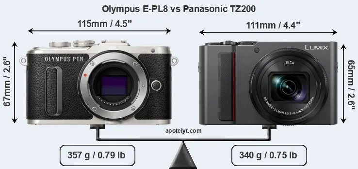 Size Olympus E-PL8 vs Panasonic TZ200