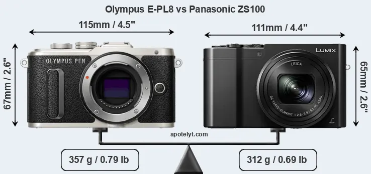 Size Olympus E-PL8 vs Panasonic ZS100
