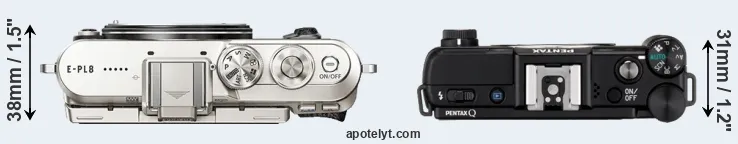 Compare E-PL8 versus Pentax Q top