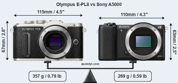 Size Olympus E-PL8 vs Sony A5000