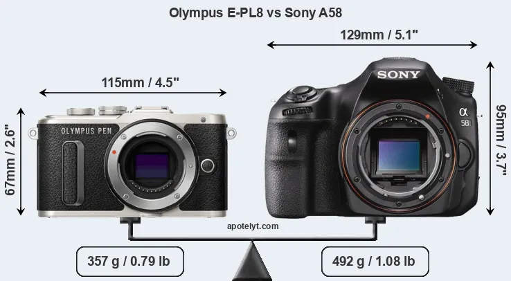 Size Olympus E-PL8 vs Sony A58