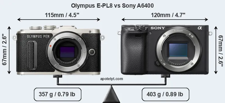 Size Olympus E-PL8 vs Sony A6400