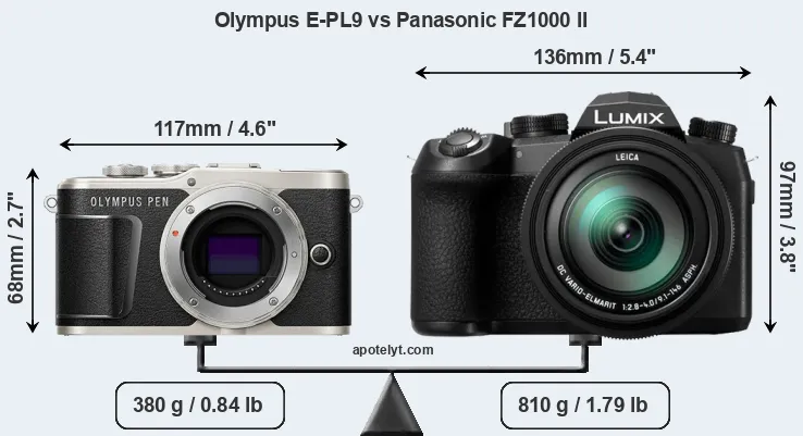 Size Olympus E-PL9 vs Panasonic FZ1000 II