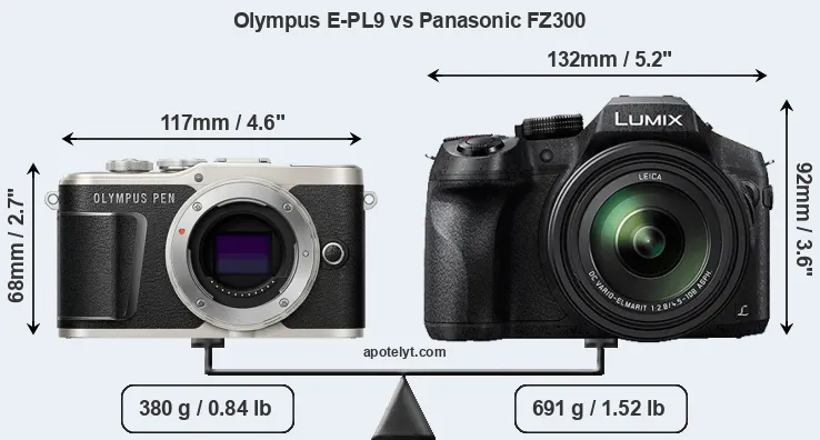 Size Olympus E-PL9 vs Panasonic FZ300