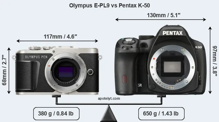 Size Olympus E-PL9 vs Pentax K-50