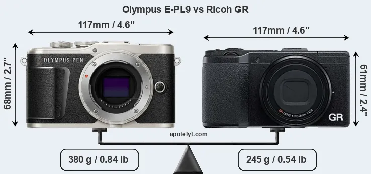 Size Olympus E-PL9 vs Ricoh GR