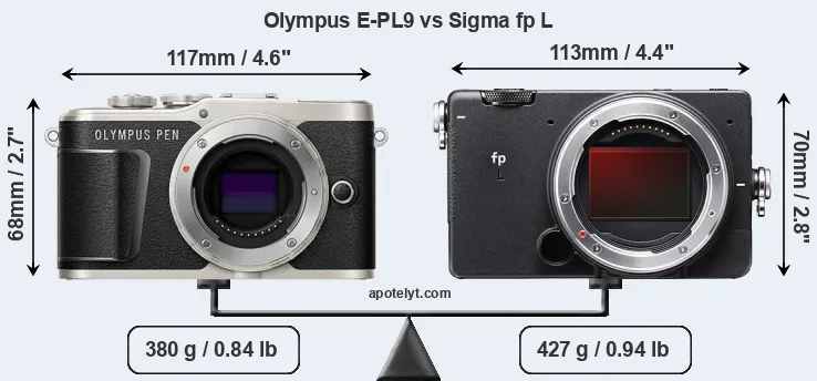 Size Olympus E-PL9 vs Sigma fp L