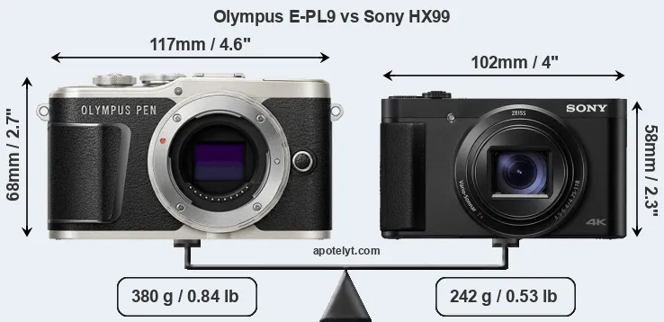 Size Olympus E-PL9 vs Sony HX99