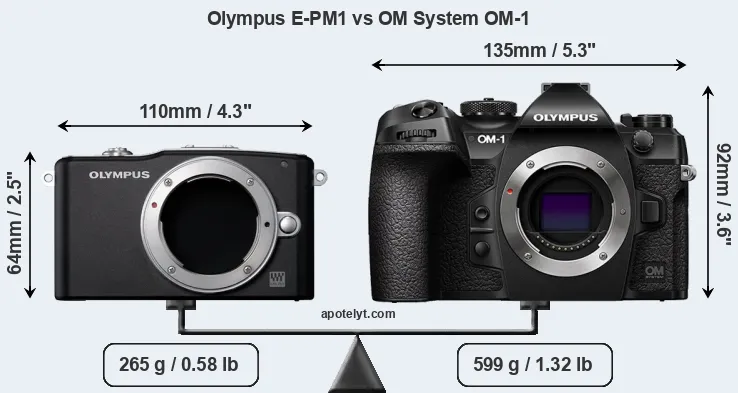 Size Olympus E-PM1 vs OM System OM-1