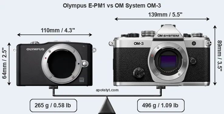 Size Olympus E-PM1 vs OM System OM-3