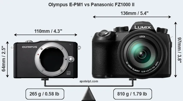 Size Olympus E-PM1 vs Panasonic FZ1000 II
