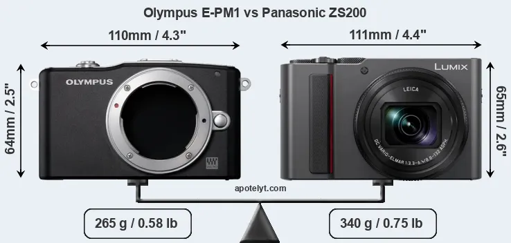 Size Olympus E-PM1 vs Panasonic ZS200