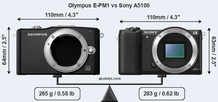 Size Olympus E-PM1 vs Sony A5100