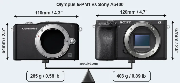 Size Olympus E-PM1 vs Sony A6400