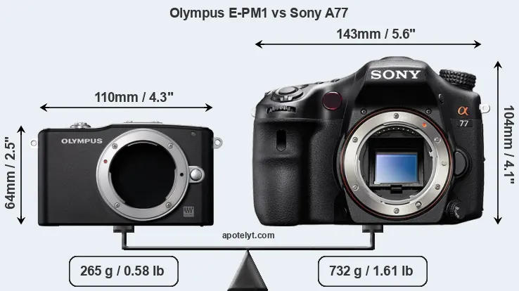 Size Olympus E-PM1 vs Sony A77